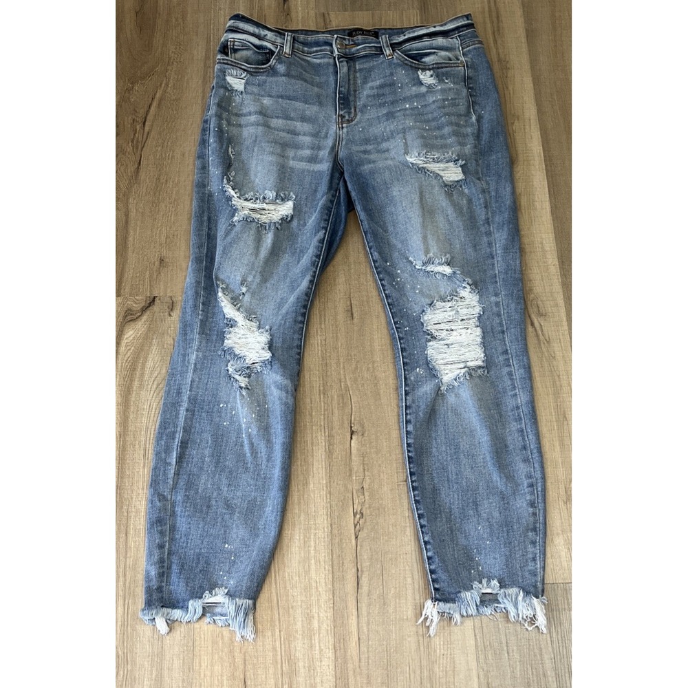 Judy Blue Jeans Womens Sz 13/31 Acid Wash Boyfriend Fit Stretchy Distressed